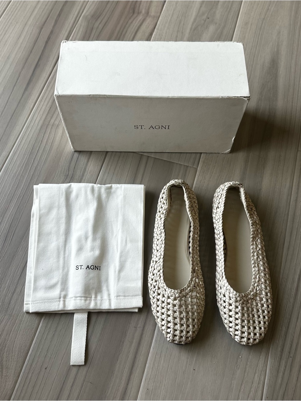 St. Agni Macrame Leather Mesh Ballet Flats
